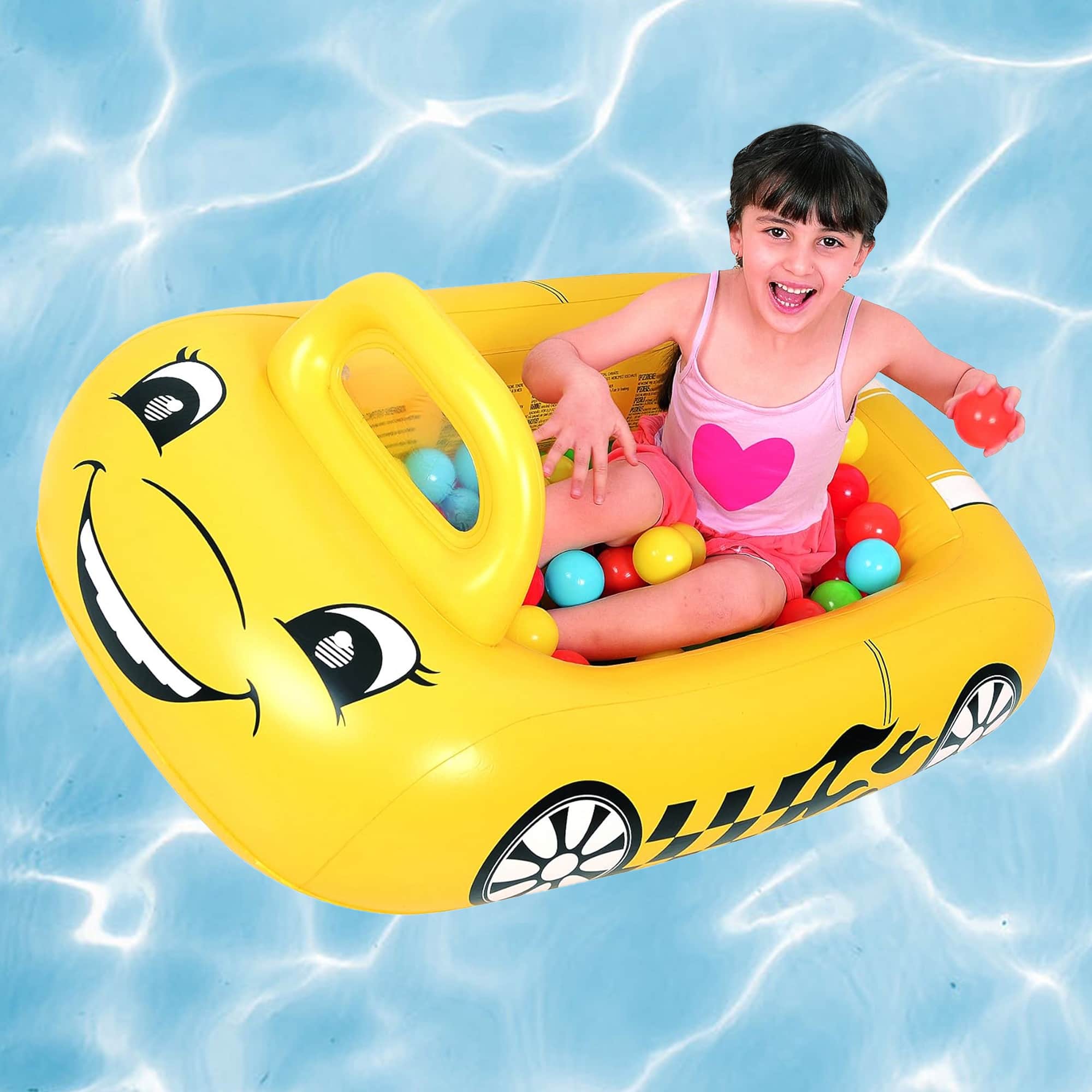 Pool Central® 3.75ft. Yellow Inflatable Kiddie Car Ball Pit & Pool Float
